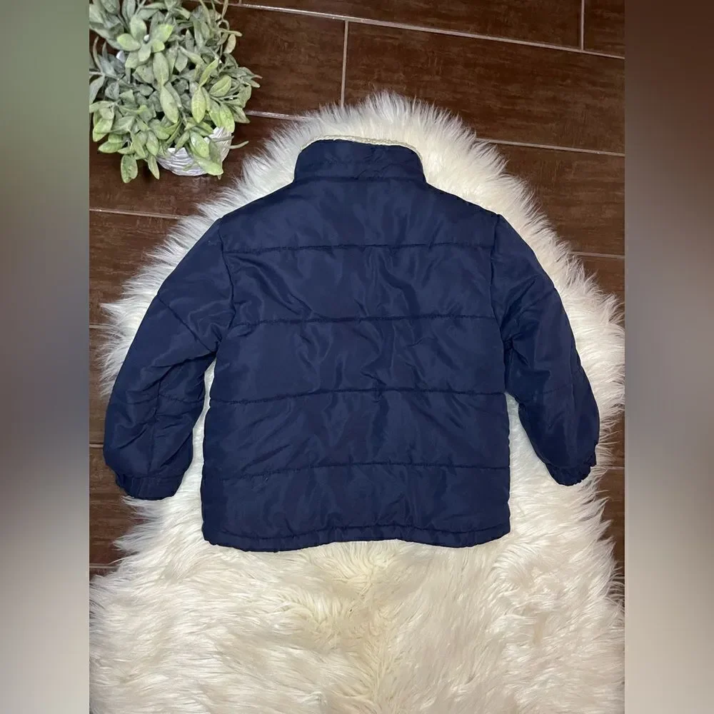 London Fog navy blue hooded sherpa lined jacket sz medium (5-6)